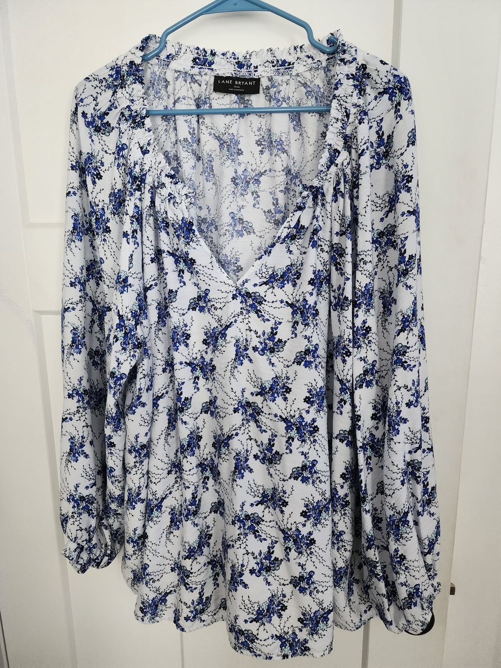 Lane Bryant White and Blue Floral Peasant Blouse